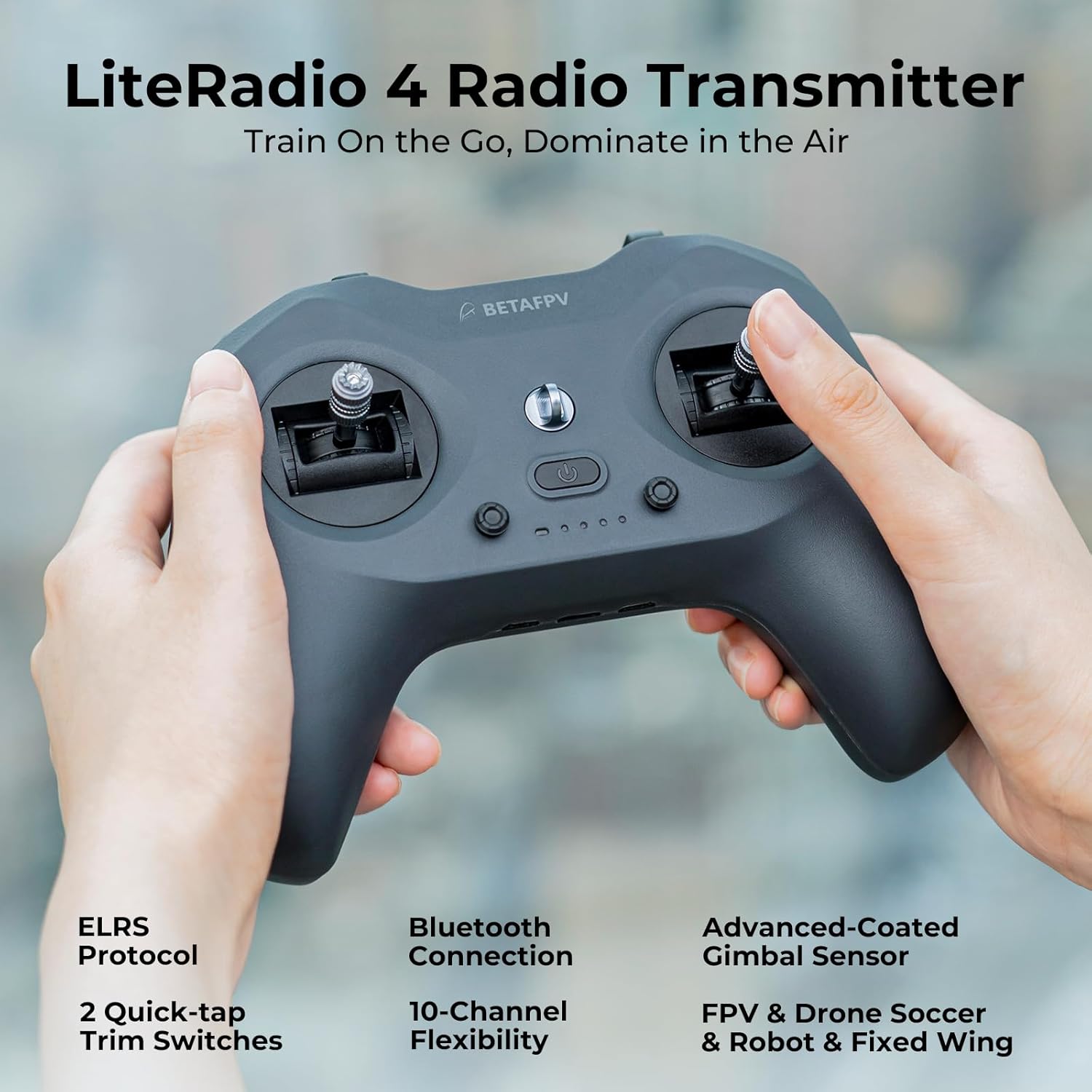 BETAFPV LiteRadio 4 Radio Transmitter Remote Controller, 10-CH Adjustable, Support Bluetooth Connection, FPV Simulator, Built-in 2000mAh 1S Lipo Up to 8H, for Drone/Robot/Fixed-Wing/Drone Soccer-ELRS