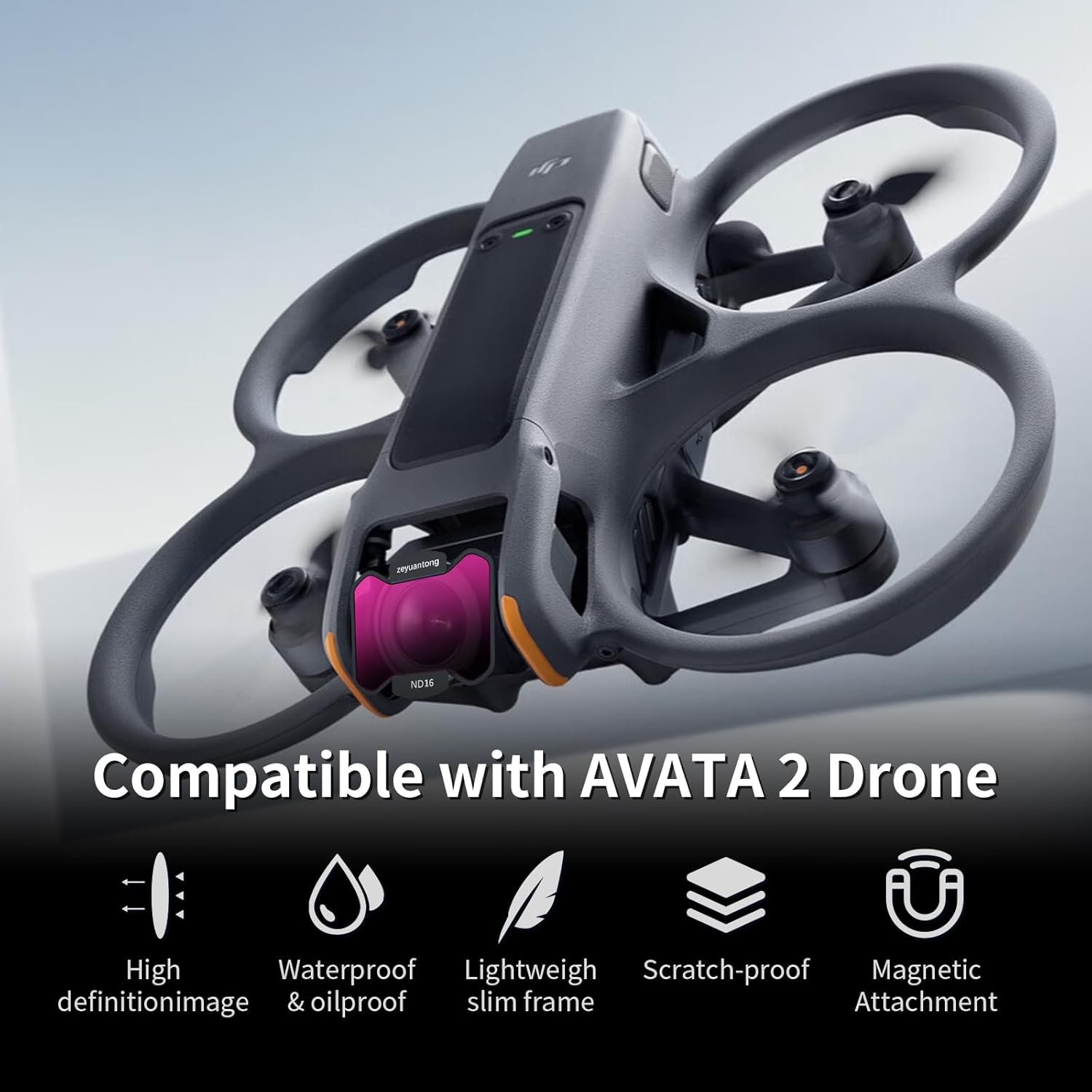 Magnetic ND Filter Kit with Magnetic Mount Adapter Compatible with DJI Avata 2,4 Pack ND16 ND32 ND64 ND128 Drone Lens Accessory Aluminum Alloy Frame