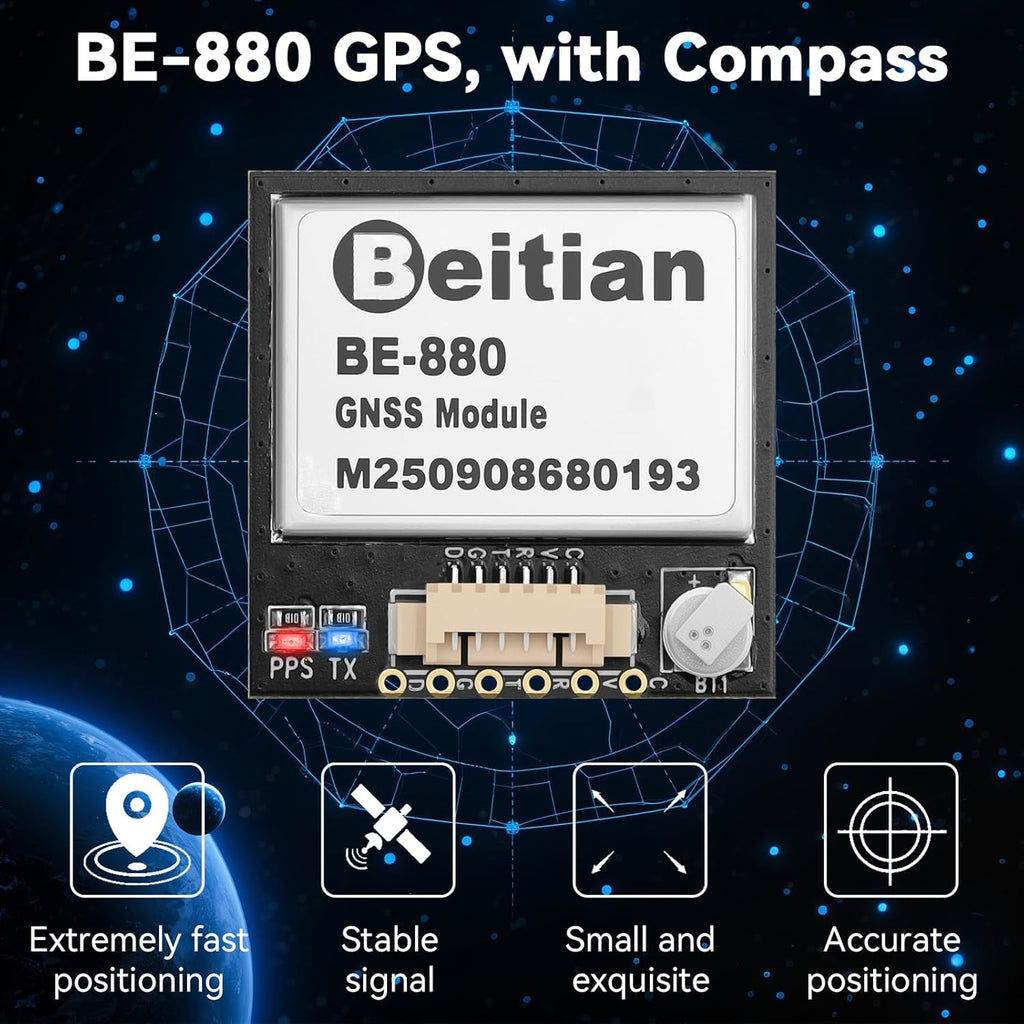 BE-880 GPS Module U8 with Flash Light and Compass High Performance GNSS Module for Drone Tracking Ar duino Development Board Mini FPV Case Portable IoT Devices Low Power Consumption Advanced Features