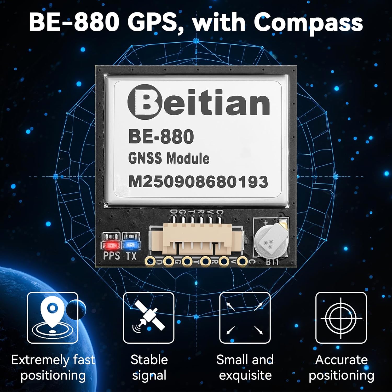 BE-880 GPS Module U8 with Flash Light and Compass High Performance GNSS Module for Drone Tracking Ar duino Development Board Mini FPV Case Portable IoT Devices Low Power Consumption Advanced Features