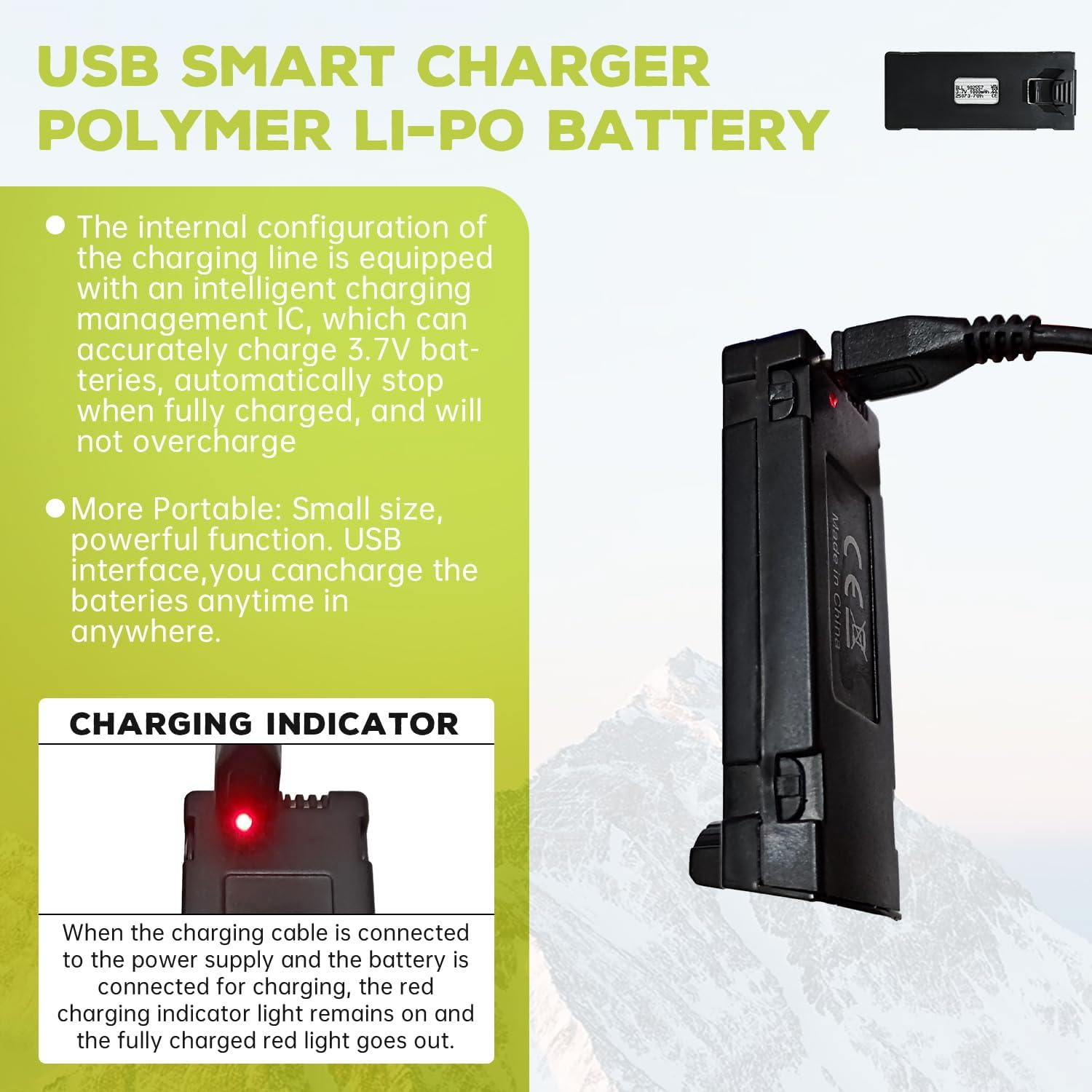 sea jump 3PCS 3.7V 1000mAh Lipo Battery with USB Charging Cable Suitable for E88 E88MAX E99 E99MAX BD101 P15PRO P8 A13 A15 K10MAX RC Drone, Aerial Quadcopters High-Capacity Battery Spare Parts