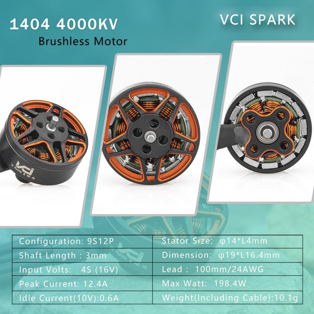 MEIVIFPV 4pcs VCI 1404 4000KV FPV Brushless Motor 4S for FPV Toothpick Racing Drone