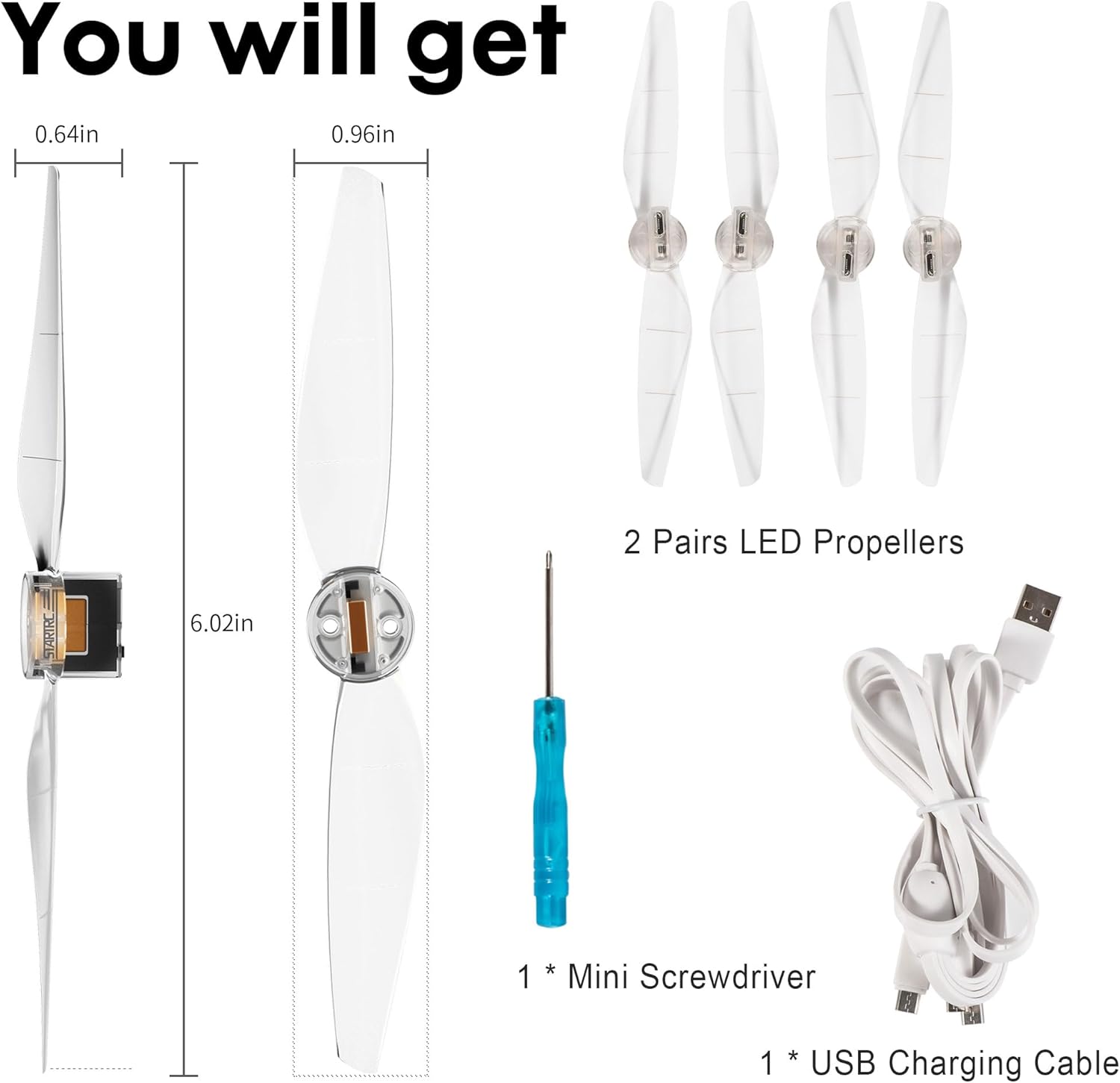 Mini 4/3 Propellers LED Lights Replacement Prop Blades Low Noise Accessories for DJI Mini 3/4 Fly More Combo Plus Drone (2 Pairs)