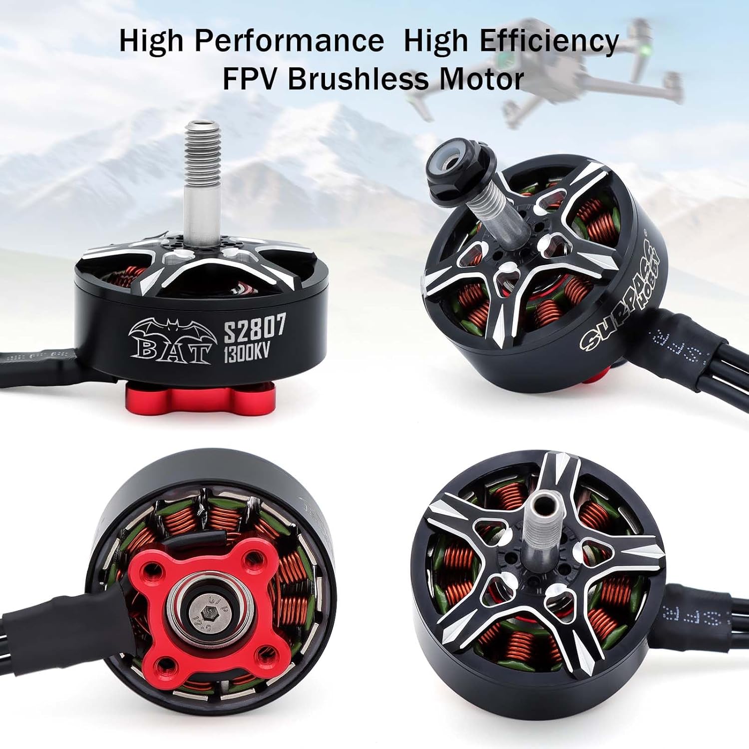Surpass Hobby S2807 Outrunner Brushless Motor 6S 1300KV Drone Motor for 6-7inch Long Range FPV Racing Drone Freestyle FPV Drone Quadcopter (1300KV 4Pcs)