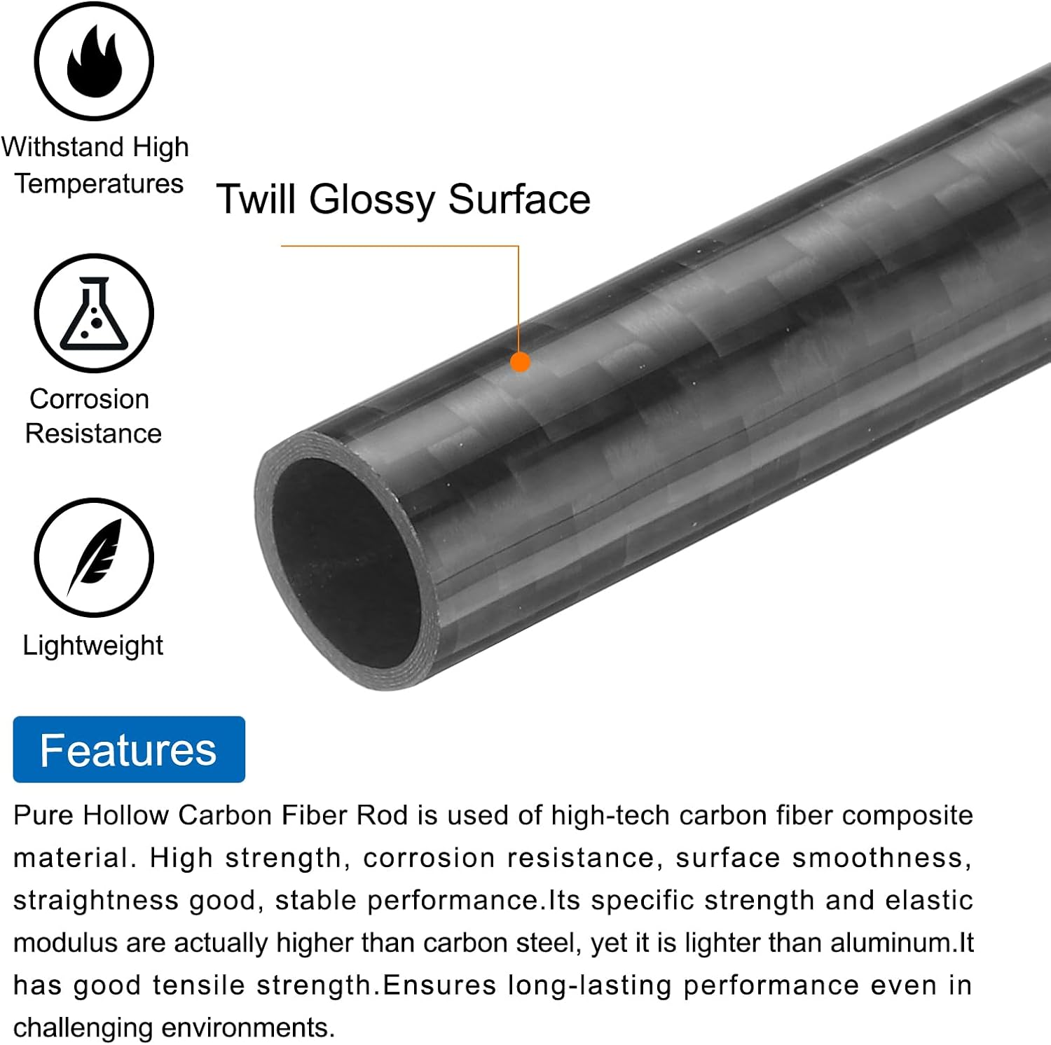 MECCANIXITY 2 Pcs Carbon Fiber Tube 8 x 10 x 330mm Glossy Surface Rod 3K Roll Wrapped Pure Carbon Round Tubing for RC Airplane Multicopter