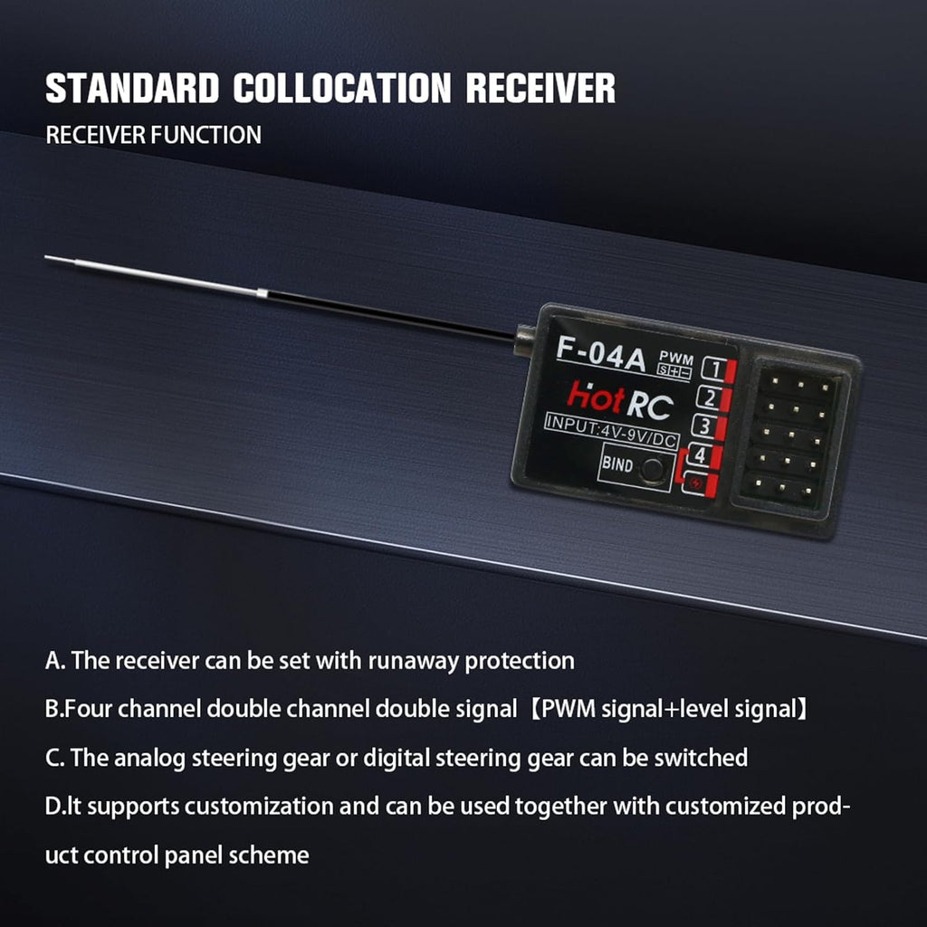 HOTRC DS-4A 2.4G 4 Channel Single Hand RC Radio Transmitter with 4CH Receiver for RC Car Boat Drone Airplane (W/ 1 RX)
