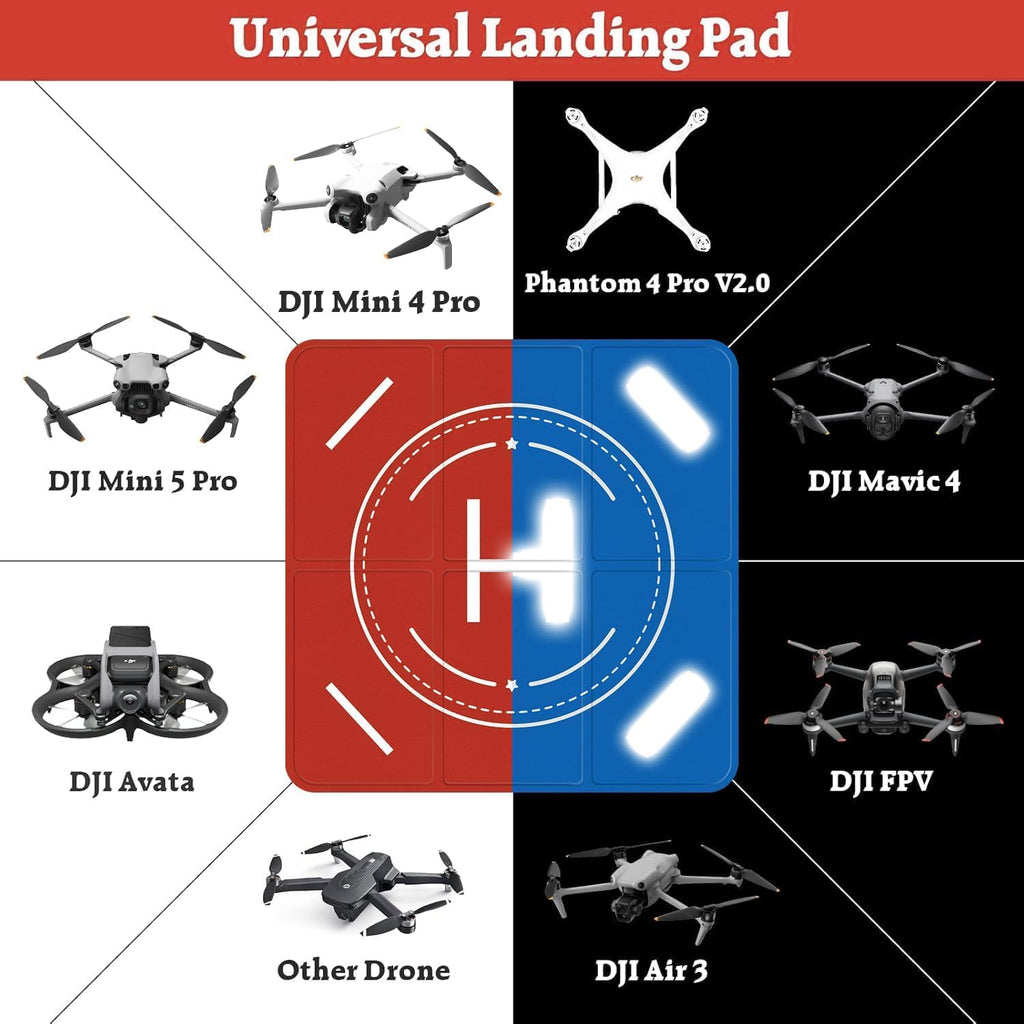 FPVtosky Nighttime Reflective Drone Landing Pad, Fast-fold Double Sided Waterproof Landig Pad Weighted for DJI Mini 5 Pro/ 4/3 Pro/Mini 4k / Mavic 4 / Air 3s/ Avata 2/ Neo/Flip(30 in)