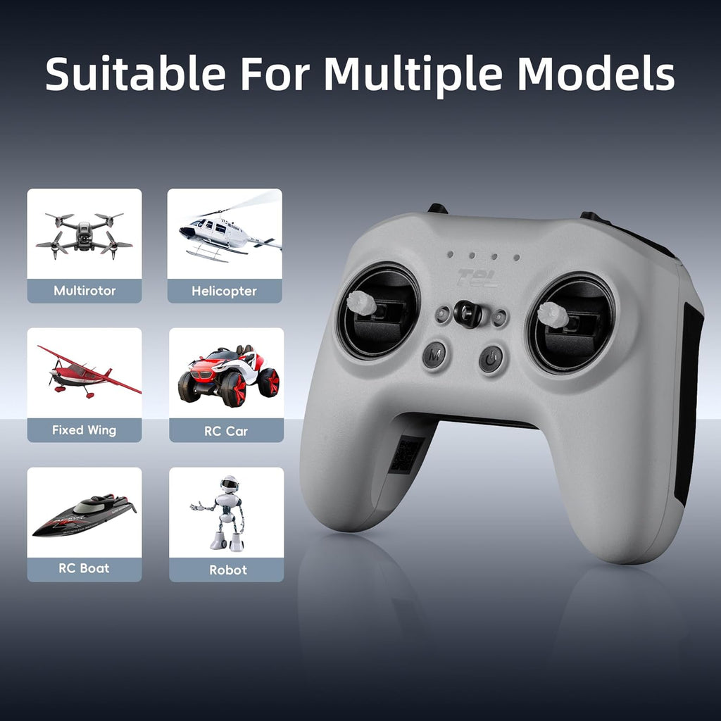 Radiomaster T8L ELRS 2.4GHz Radio Transmitter, 204g Lightweight Screenless Remote Controller with Hall-Effect Gimbals, USB-C Charging & Simulator Compatibility for FPV Drones (Grey)