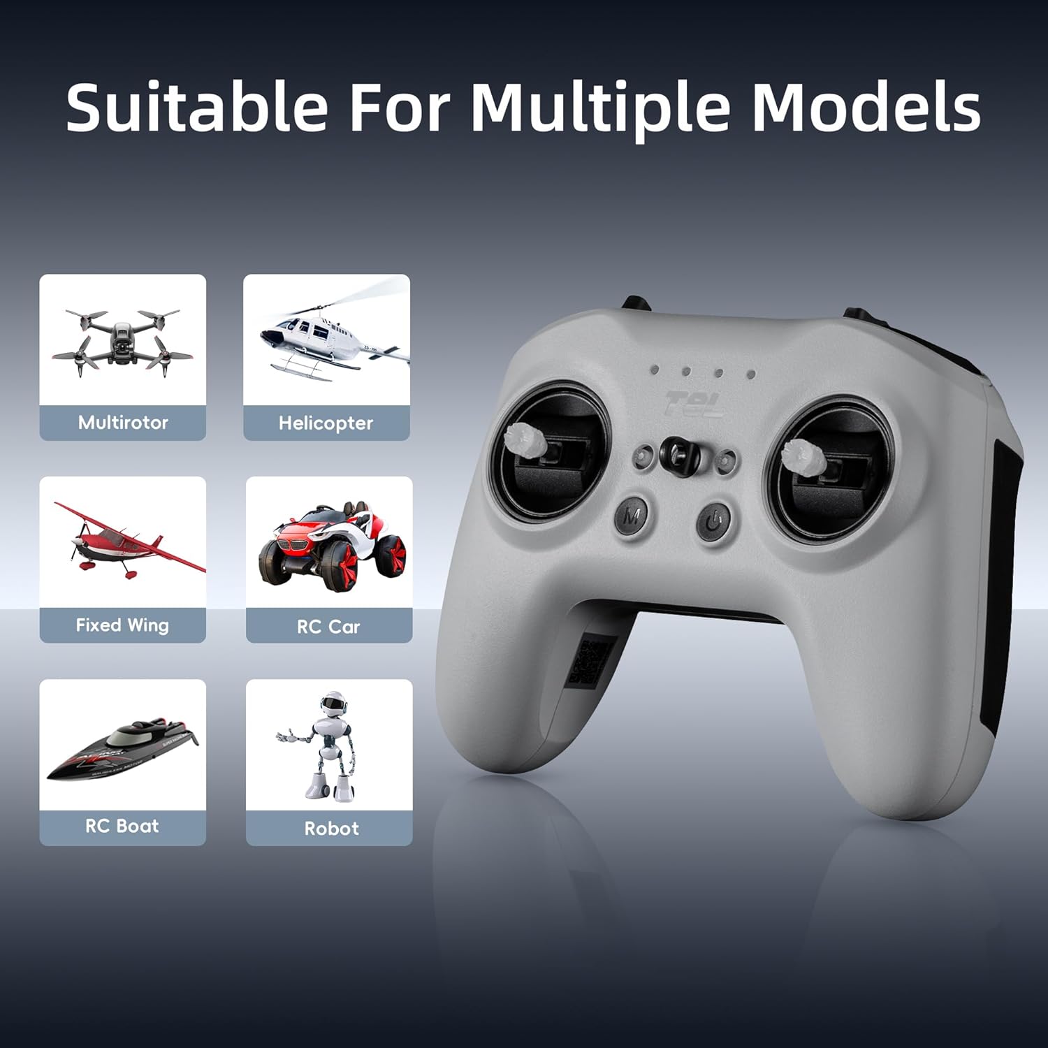 Radiomaster T8L ELRS 2.4GHz Radio Transmitter, 204g Lightweight Screenless Remote Controller with Hall-Effect Gimbals, USB-C Charging & Simulator Compatibility for FPV Drones (Grey)