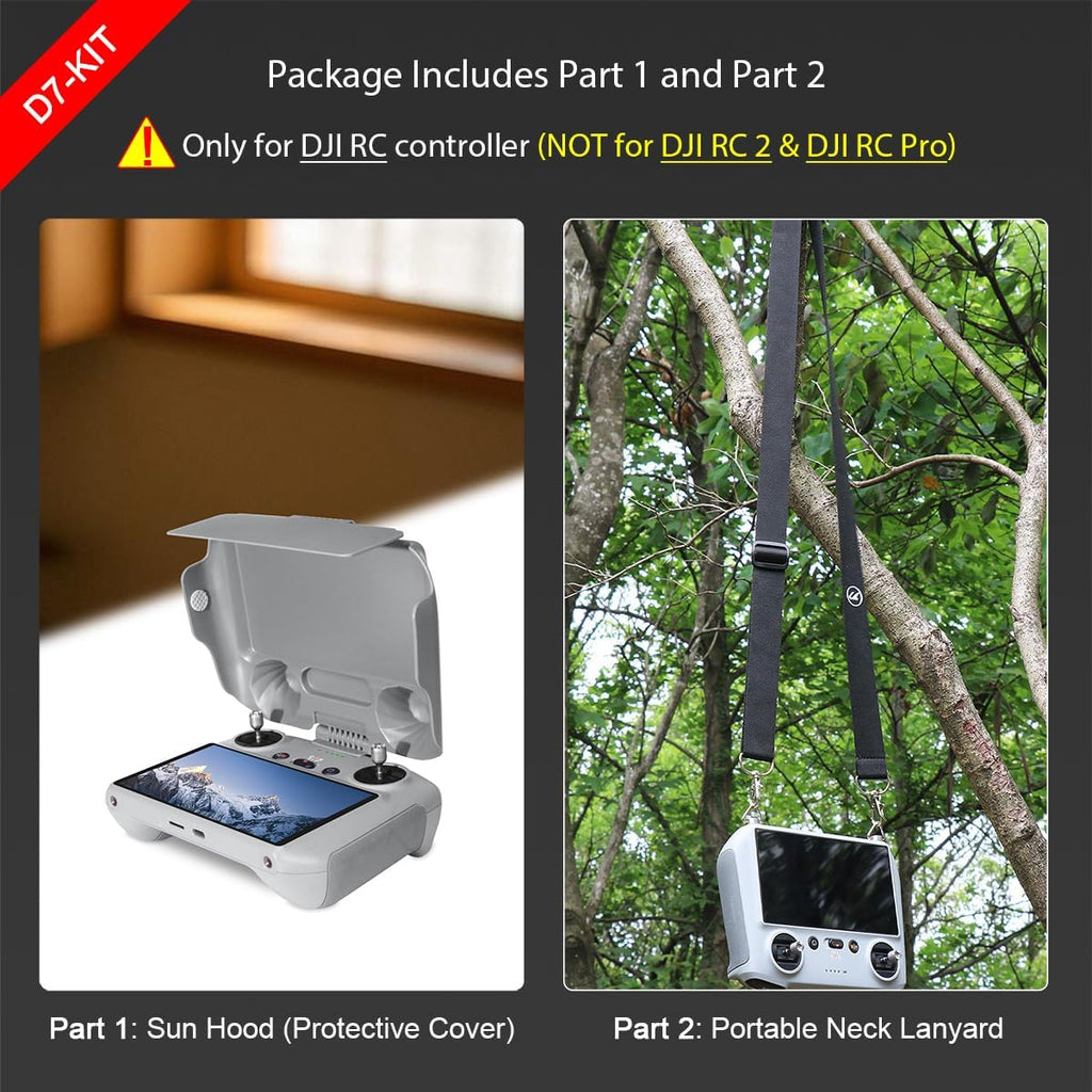 Arzroic Sun Hood Kit for DJI Mini 3/3 Pro RC Controller Accessories - Anti-Glare Sun Shade Cover and Neck Lanyard