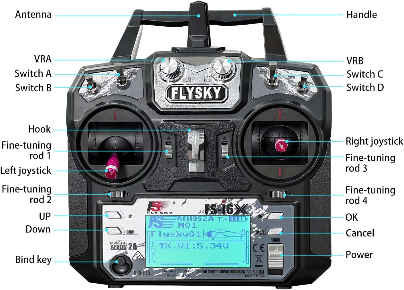 HAWK'S WORK FS-i6X 10 Ch Transmitter, 2.4GHz RC Controller with FS-iA6B Receiver for Drone Multirotor Airplane Helicopter Car Tank Boat (i6X+ iA6B)