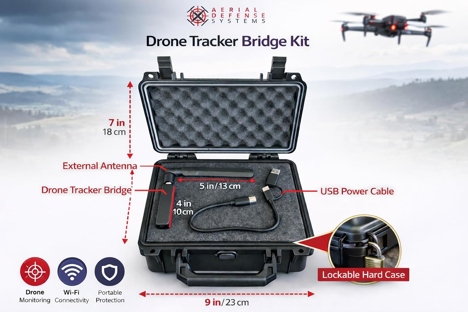Police Drone Detection & Tracking Kit Handheld Drone Detection Kit- Compact Remote ID Receiver for iOS & Android