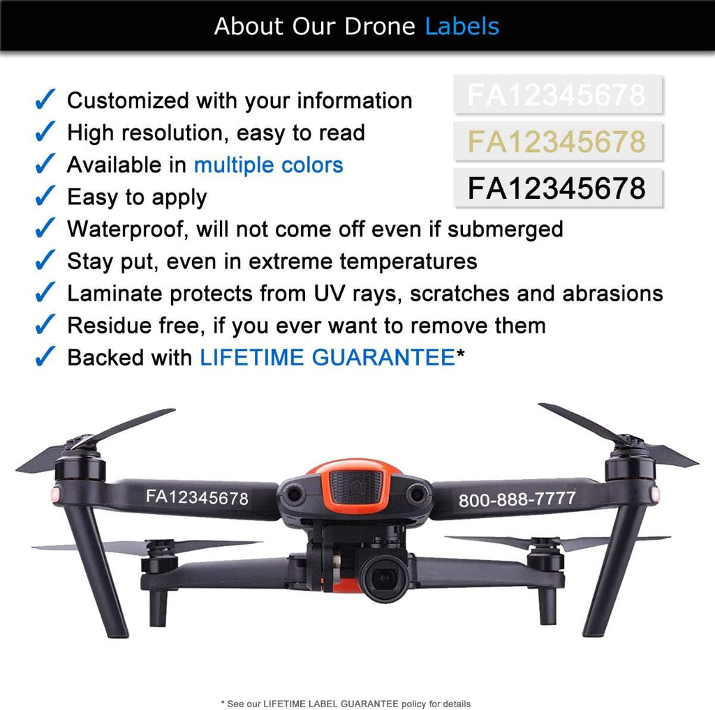 FAA Drone Identification Bundle - Labels (2 Sets of 3) + FAA UAS Registration ID Card for Hobbyist Pilots + Lanyard and ID Card Holder - for All EVO Drones