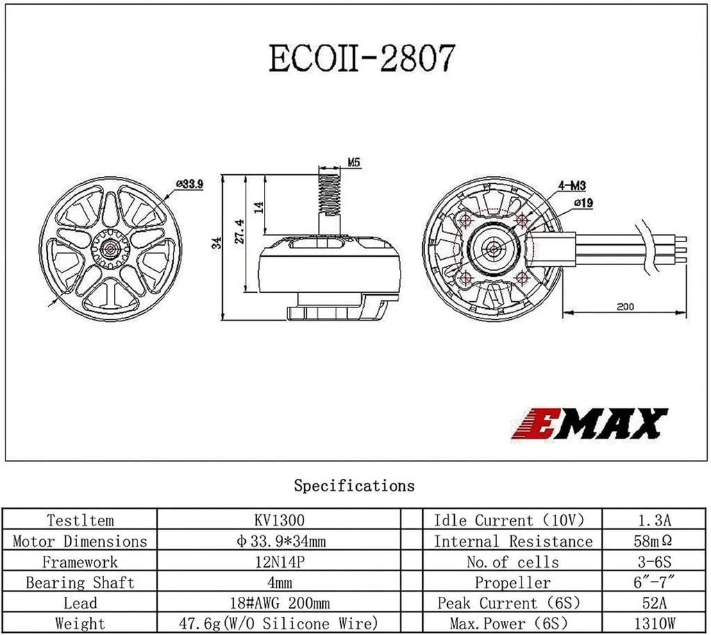 ECO II 2807 Brushless Motor 1300KV 3-6S RC Motor for RC FPV Racing Multicopter RC Drone Quadcopter Spare Parts RC Parts, rc Plane Motor Drone Motor 4PCS
