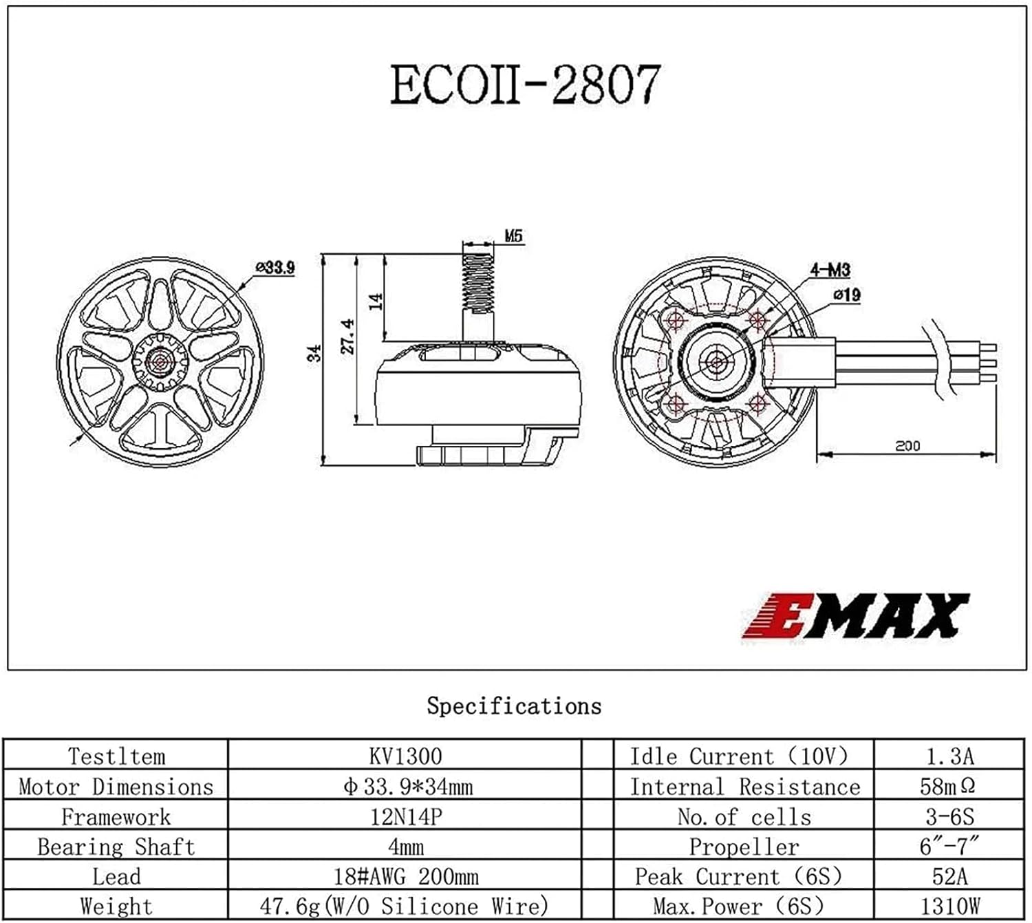 ECO II 2807 Brushless Motor 1300KV 3-6S RC Motor for RC FPV Racing Multicopter RC Drone Quadcopter Spare Parts RC Parts, rc Plane Motor Drone Motor 4PCS