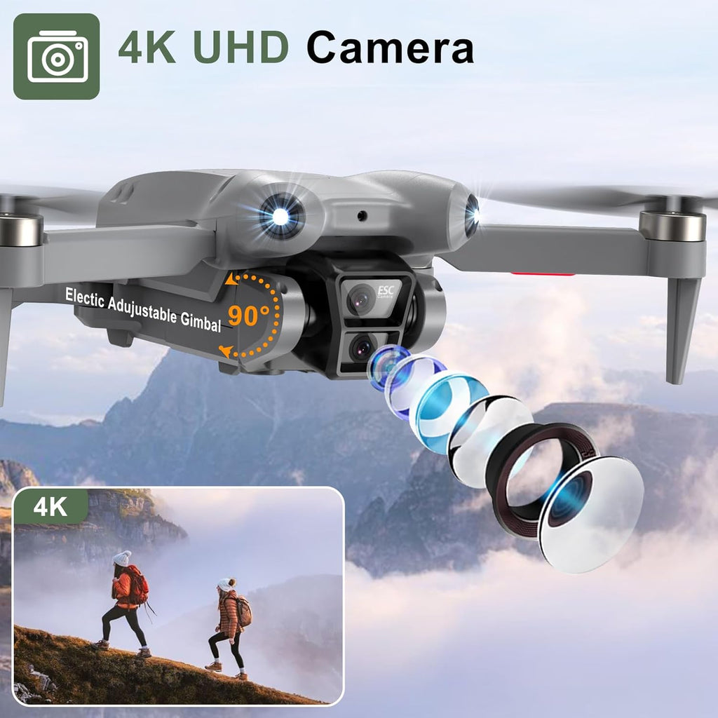 PRO Drone with Camera for Adults 4K,Brushless Motors Drone for Kids Beginners,40mins Flight Time with 2 Batteries,FPV Foldable RC Quadcopter,Toys Gifts for Teen Boys Girls, Beginner£¨Grey£©