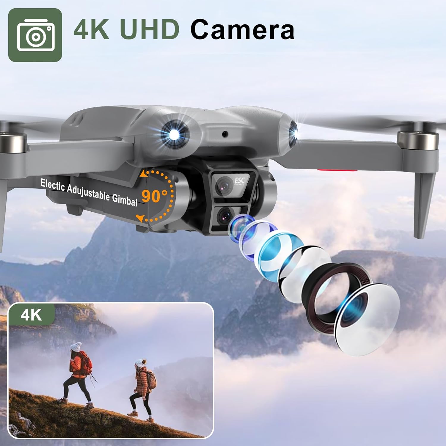PRO Drone with Camera for Adults 4K,Brushless Motors Drone for Kids Beginners,40mins Flight Time with 2 Batteries,FPV Foldable RC Quadcopter,Toys Gifts for Teen Boys Girls, Beginner£¨Grey£©