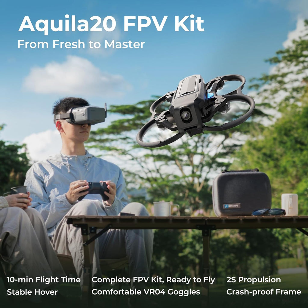BETAFPV Aquila20 FPV Kit with Altitude Hold Stable Hover, LiteRadio 4 SE Radio Transmitter, VR04 FPV Goggles DVR Supported, 3 Modes 2S Propulsion System Drone RTF for FPV Beginner Fly Indoor Outdoor