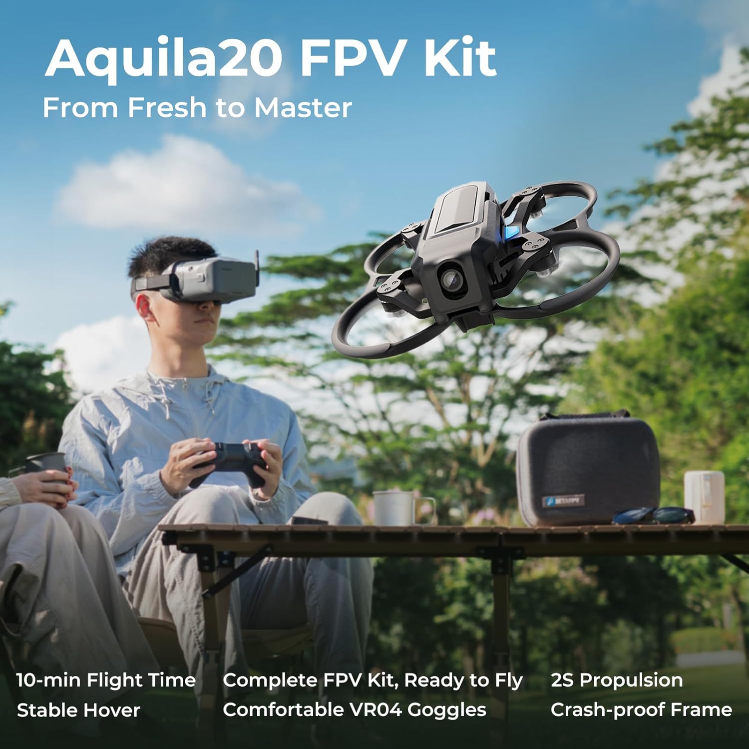 BETAFPV Aquila20 FPV Kit with Altitude Hold Stable Hover, LiteRadio 4 SE Radio Transmitter, VR04 FPV Goggles DVR Supported, 3 Modes 2S Propulsion System Drone RTF for FPV Beginner Fly Indoor Outdoor