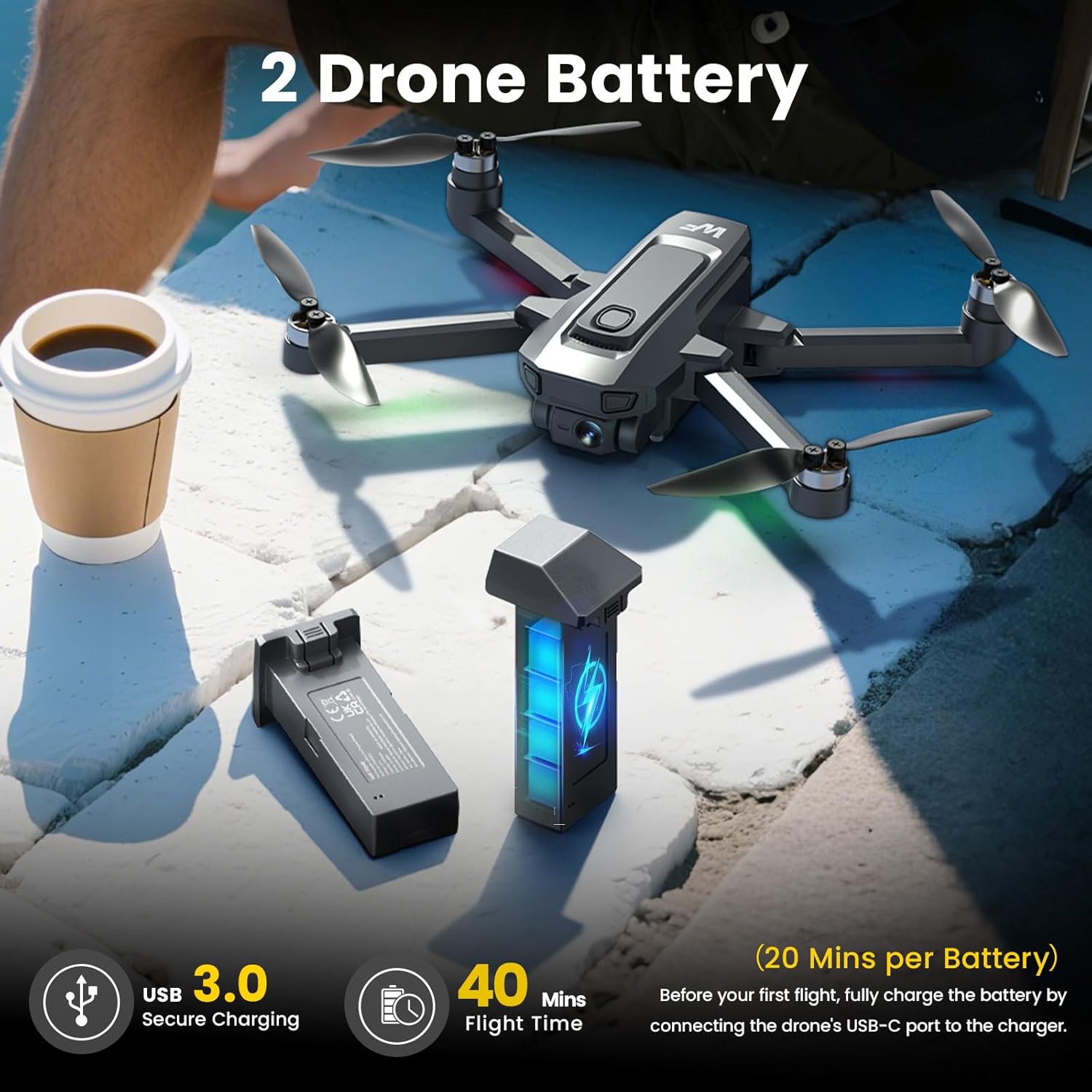 WeFone Intelligent Modular Drone Battery for WF33 and WF30 Drone, 20-Minute Flight Time, 4K Camera Support, High-Capacity Rechargeable LiPo Battery Pack