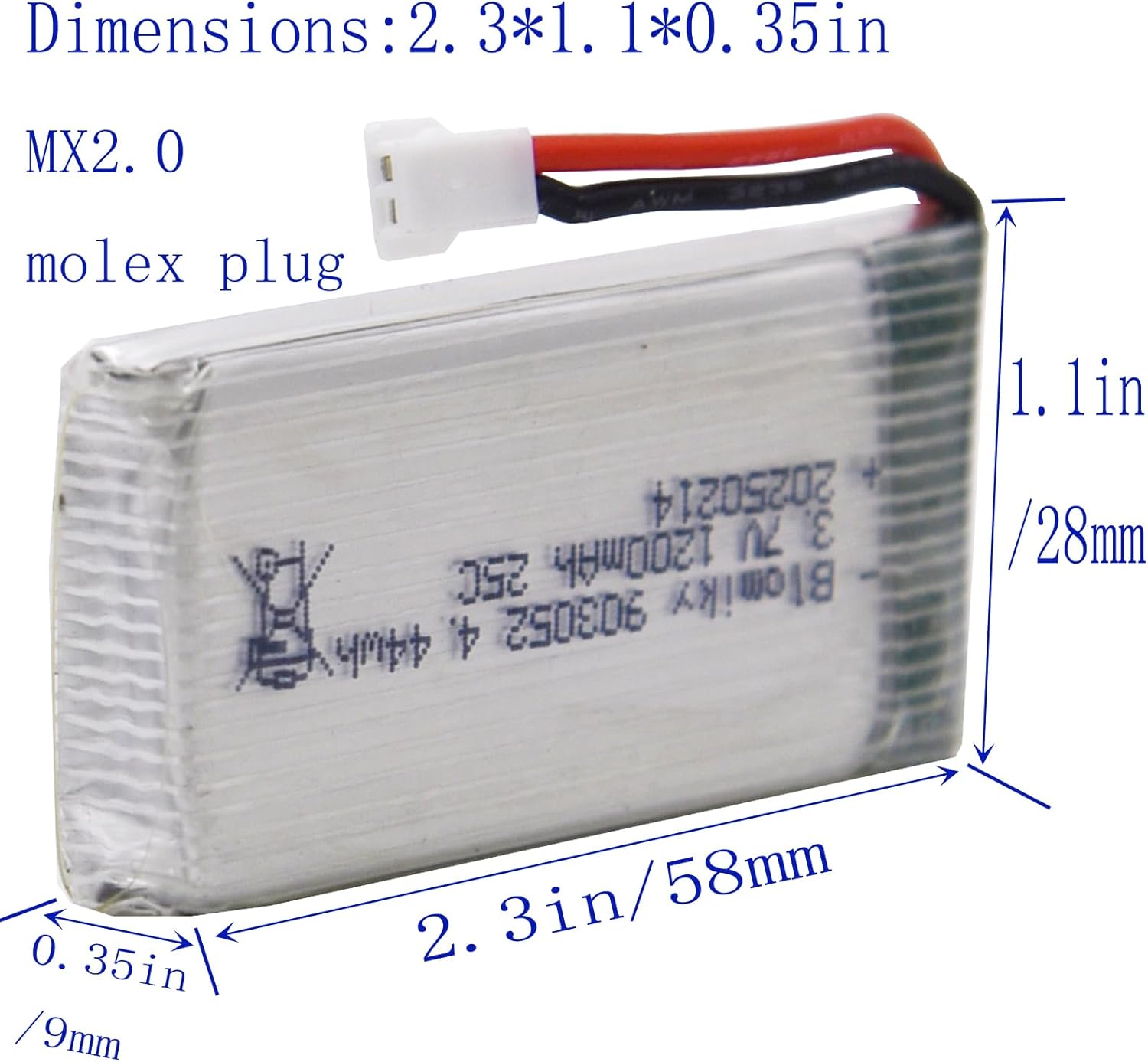 Blomiky 2 Pack 3.7V 1S 1200mAh Li-PO MX2.0 Plug 25C Batteries and 2 Cables Suitable for Syma X5SW X5SC RC Quadcopter Helicopter Drone / 3.7V 1200mAh MX2.0 * 2