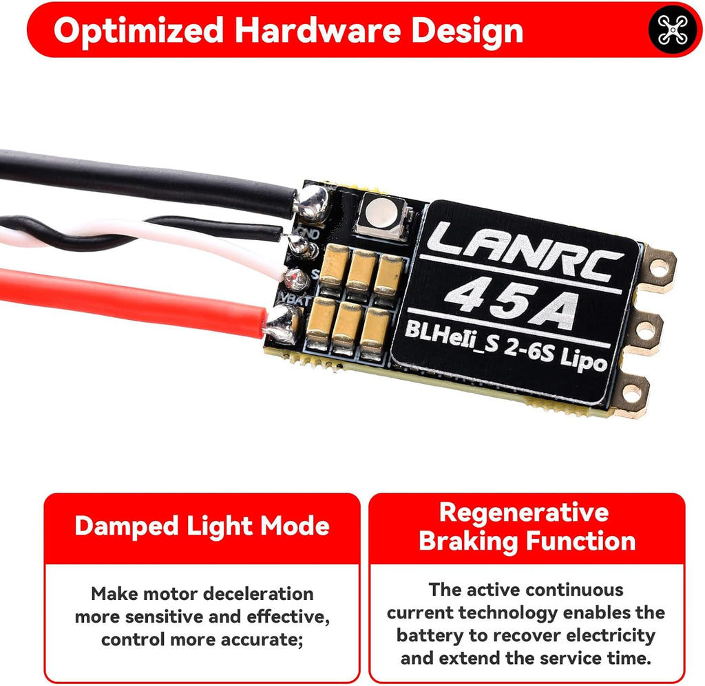 HNYYZL 4Pcs 45A ESC 2-6S Brushless ESC Lipo BLHeli_S Brushless Electronic Speed Controller 45A RGB LED Damped Light Support D-Shot 150/300/600 for RC FPV Quadcopter