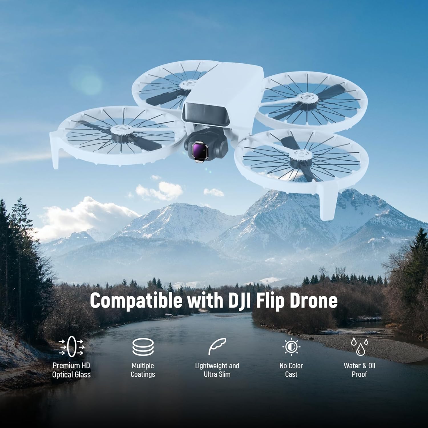 NEEWER ND/PL Filter Accessories Set Compatible with DJI Flip Drone (3 Pack), ND8/PL ND16/PL ND32/PL Snap On Multicoated HD Optical Glass Neutral Density Polarized ND Lens Filter Kit, FL-N37