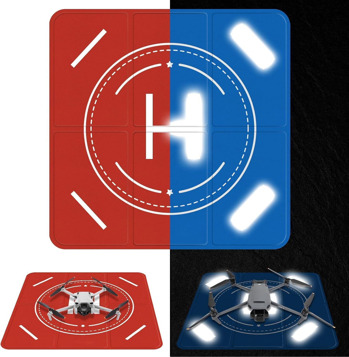 FPVtosky Nighttime Reflective Drone Landing Pad, Fast-fold Double Sided Waterproof Landig Pad Weighted for DJI Mini 5 Pro/ 4/3 Pro/Mini 4k / Mavic 4 / Air 3s/ Avata 2/ Neo/Flip(30 in)