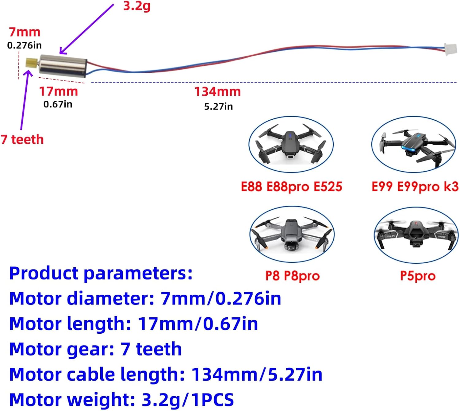 Fytoo 4PCS Motor for E88 E88PRO E88MAX E525 E99 E99PRO P1 P5PRO K3 S1 P8 RC Drone Motor E88 Quadcopter Forward and Reverse Motor Parts