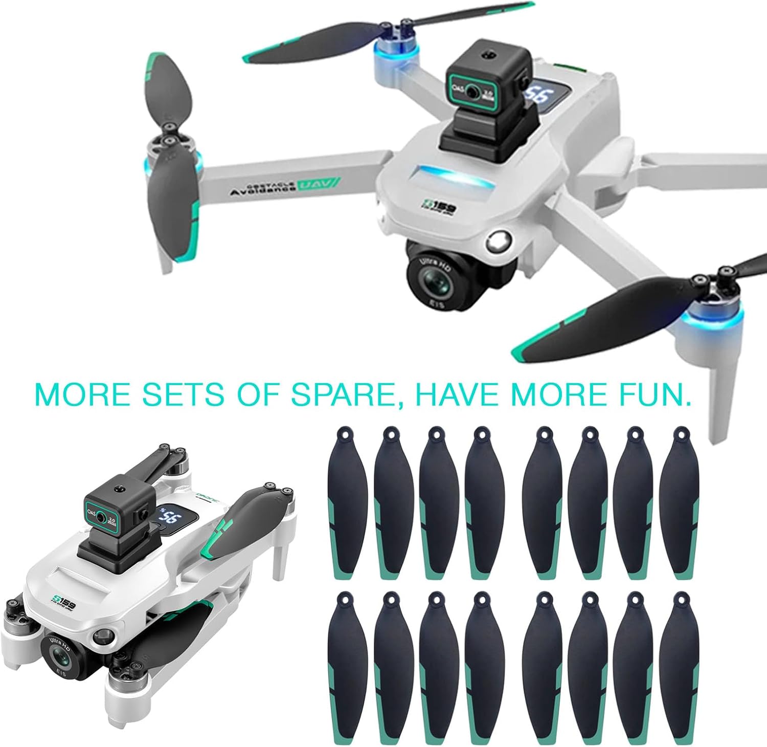 Drone Propeller Replacement Set, 16PC Blades with Screws for S159 Drone, Universal Drone Propellers 70mm Replacement Blades Compatible with Most Drones