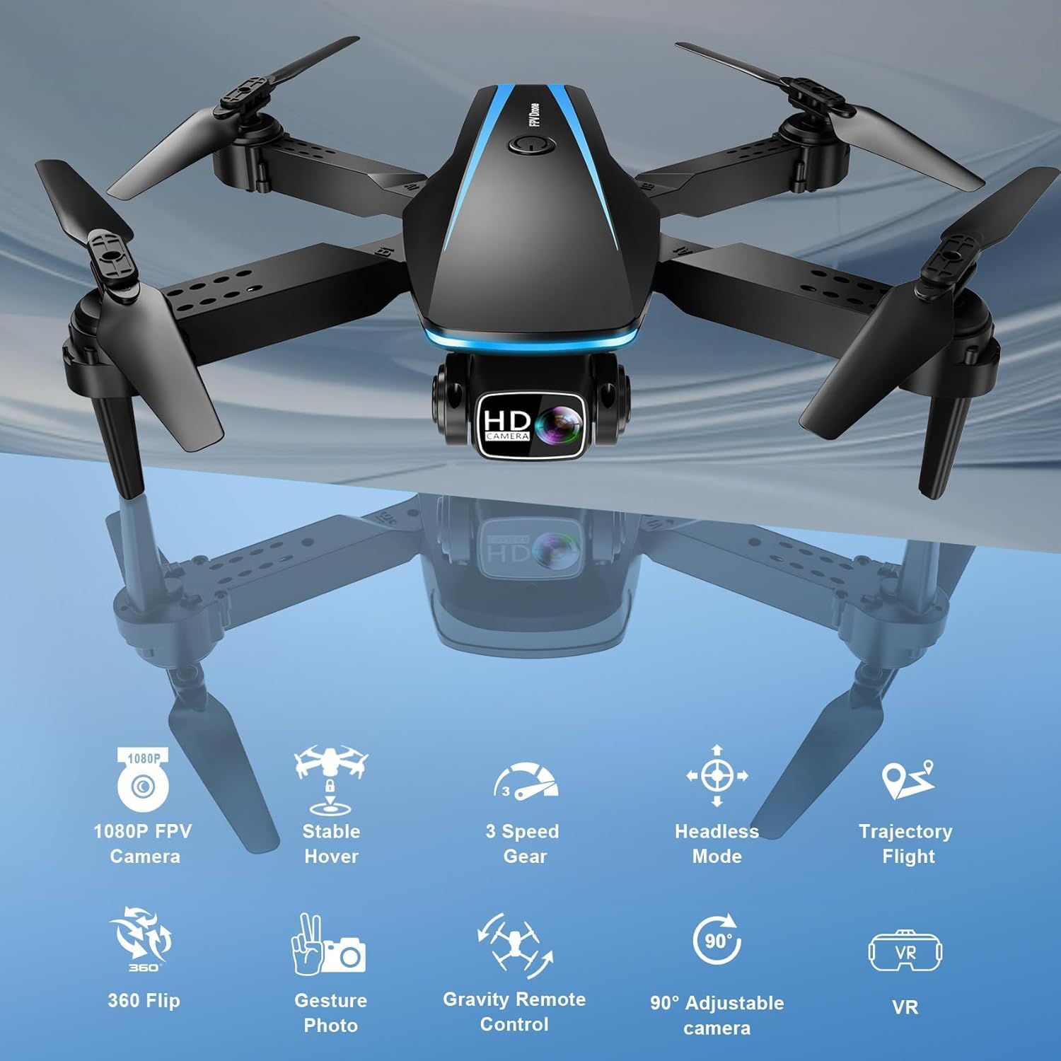 Oddire Drone with Camera - Drones for Adults, with 2 Batteries, Carrying Case, Propellers, 1080P HD Foldable Drone with Stable Hover, Trajectory Flight, Gravity Control, One Key Take Off/Land, 3D Flip
