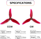 Gemfan Hurricane 51499-3 Blades PC Propellers Tri-Blade 5 Inch Props Compatible with 2205-2306 Brushless Motor for Popo RC Quadcopter FPV Racing/Freestyle Drone