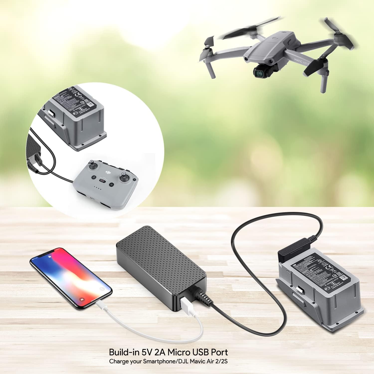 TAIFU 13.2V 2.82A Battery Charger & AC Adapter Replacement for DJI Mavic Air 2S, Mavic Air 2 Charger Included Power Supply Cord with 5V USB Port Power Adapter Cargador Battery Charging DJI Charger
