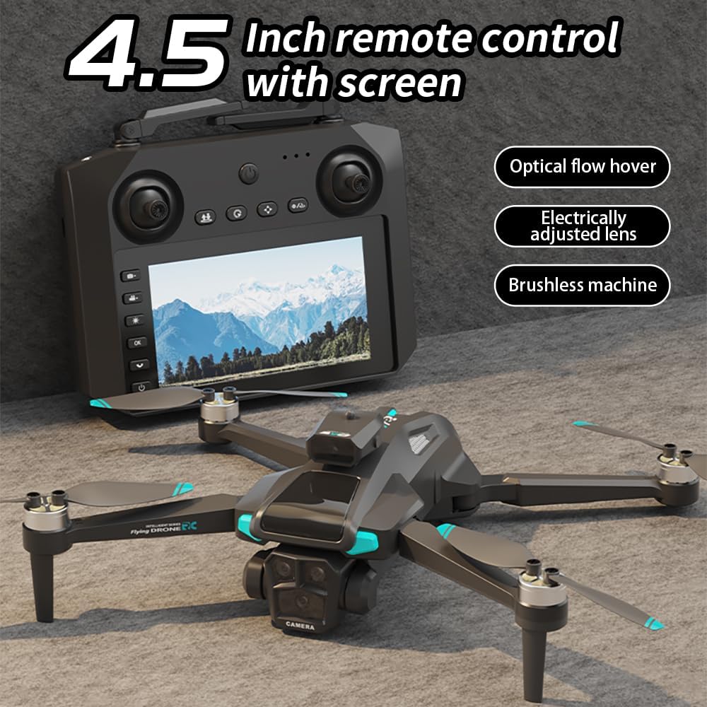 Drone For Adult,4.5 Screen,5G Remote Controller With Camera,6K HD Camera FPV Live Video,Altitude Hold Gesture Selfie One Key Take Off Landing 3D Flips Waypoint Fly Drone (3 Batteries)