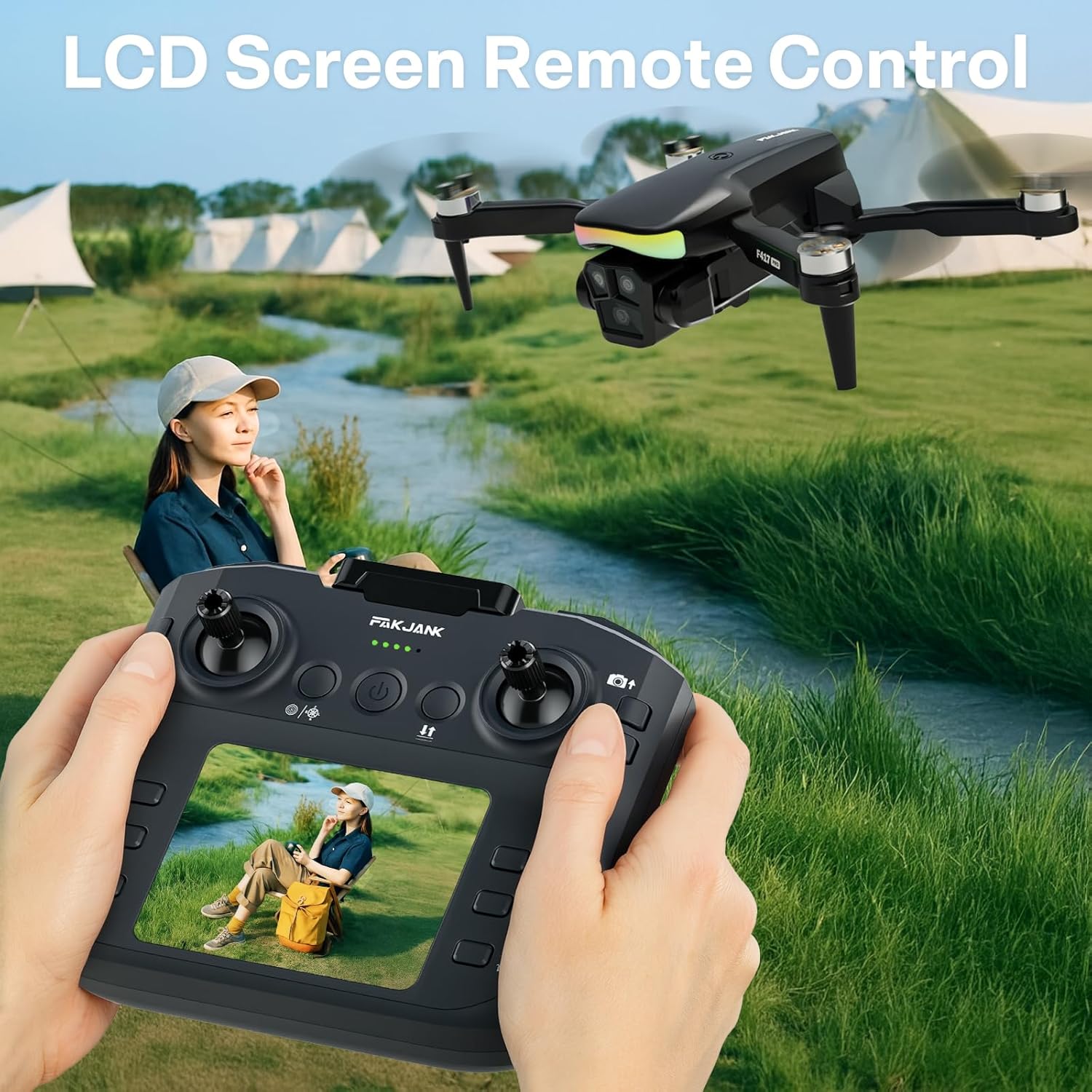 F417PRO Drone with 4K Camera Screen Remote Control,RGB LED Light FPV Drone Quadcopter for Adults Beginners,Headless Mode Altitude Hold Optical Flow Positioning,One Key Start/Land Foldable