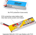 Crazepony 660mAh 1S LiPo Battery, 4PCS 3.8V LiHV Batteries 90C/180C JST-PH2.0 Connector for Eachines Trashcan Emax Tinyhawk Freestyle II Snapper7 Mobula7 75mm Micro FPV Racing Drone