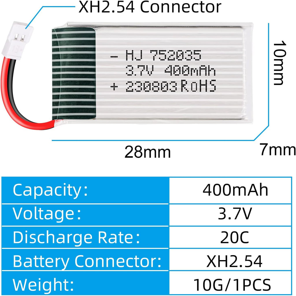 Crazepony 3.7V 400mAh Lipo Battery 5-Pack Lipo Battery with 5-in-1 Battery Charger for Syma H99W H31 H6C H98 TR-C385 TR-P51 TR-F22 Quadcopter