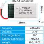 Crazepony 3.7V 400mAh Lipo Battery 5-Pack Lipo Battery with 5-in-1 Battery Charger for Syma H99W H31 H6C H98 TR-C385 TR-P51 TR-F22 Quadcopter