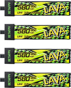 BETAFPV 4pcs Lava II 1S 580mAh Battery 3.8V 95C LiHV Battery with BT2.0 Connector Compatible with 1-2S Tiny Whoop Drone Quadcopter Like Air75, Meteor75 Pro, Cetus Pro, Cetus X Brushless Drones