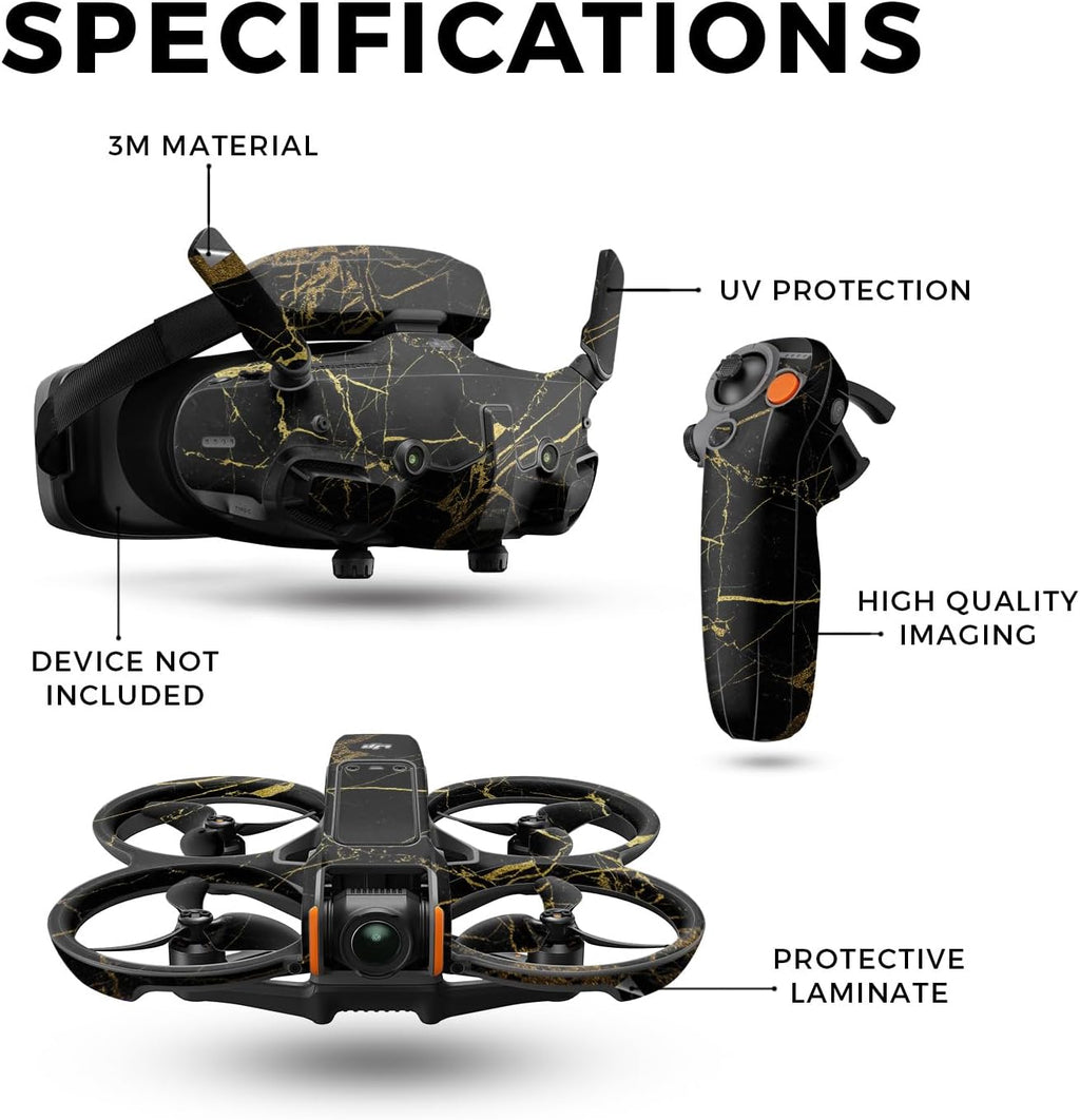Drone Skin Compatible with DJI Avata 2 Bundle (2024) - Black Gold Marble - Premium 3M Vinyl Protective Wrap Decal Cover - Easy to Apply | Crafted in The USA by MightySkins