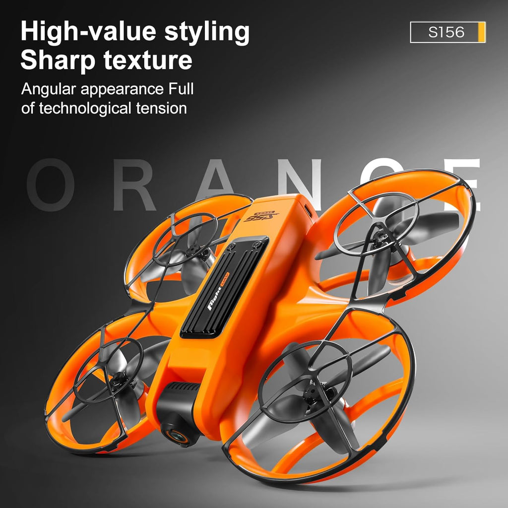 RC Drone with HD Dual Camera & Night LED, Brushless Motor Optical Flow Positioning Headless Mode S156 Mini Quadcopter, Beginner-Friendly FPV Photography Drones with 2 Batteries for Adults (Orange)