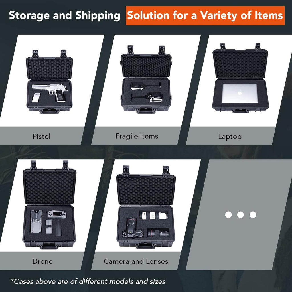 Lykus HC-3910 Waterproof Hard Case with Customizable Foam Insert, Interior Size 15.31x8.94x4.53 in, Suitable for camera, lens, drone, mic, flashlight, telescope, action cam, electronics,tools,and more