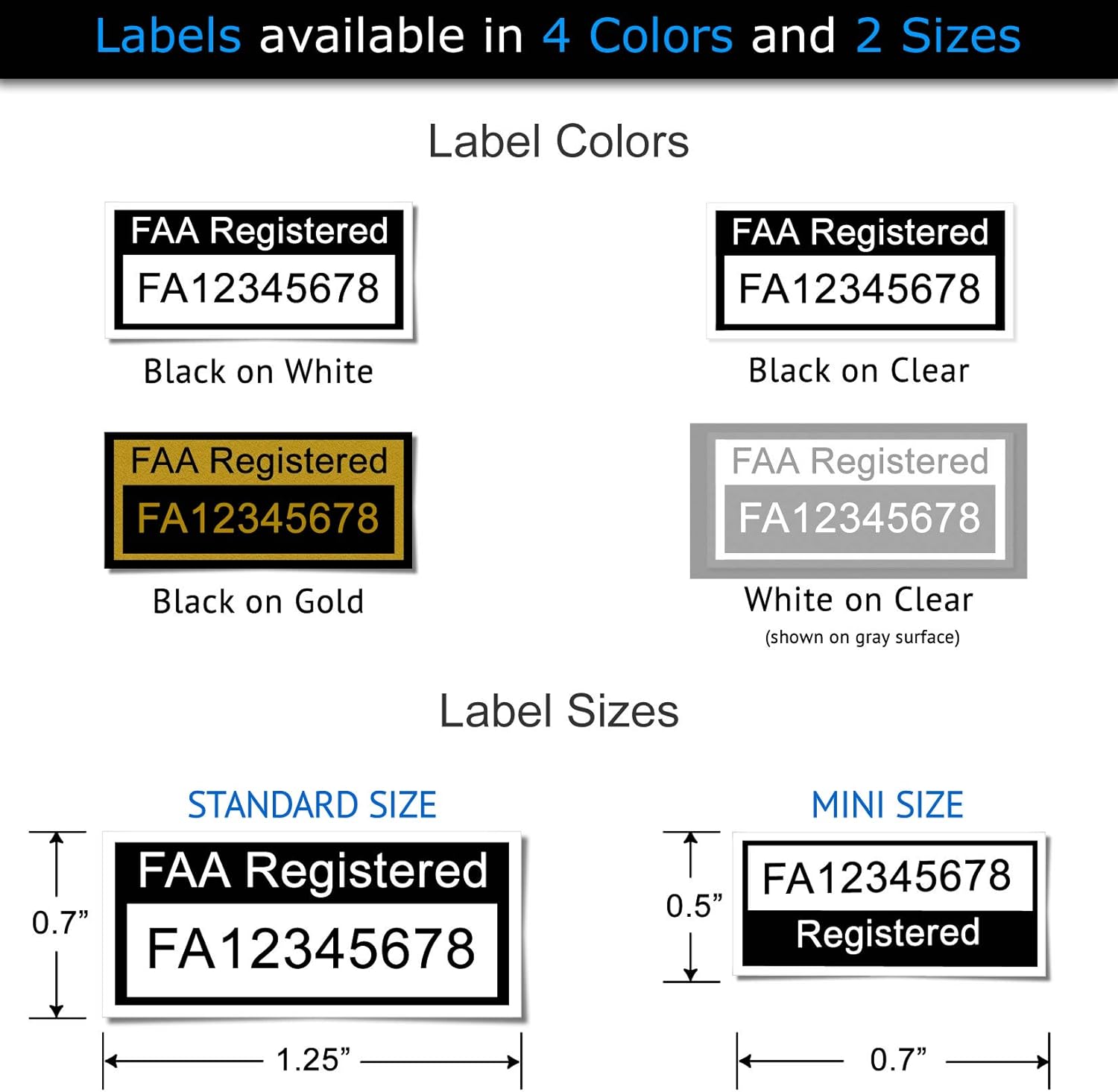 FAA Drone Labels (2 Sets of 3) + FAA UAS Registration ID Card for Hobbyist Pilots - Optional Battery Labels