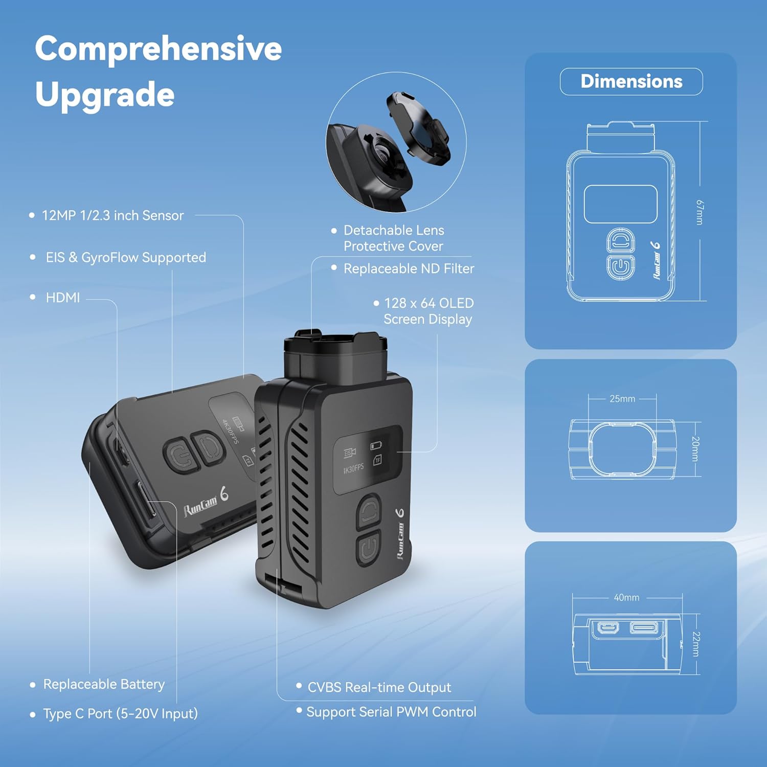 RunCam 6 4K FPV Action Camera, Mini HD Video Cam with WiFi EIS&GyroFlow HDMI PWM Supported for RC Plane Airplane Rocket RC Car FPV Drone Airsoft Outdoor Sports-Option 1