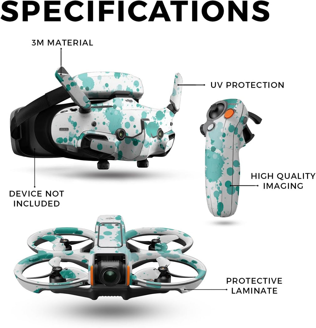 Drone Skin Compatible with DJI Avata 2 Bundle (2024) - Teal Splatter - Premium 3M Vinyl Protective Wrap Decal Cover - Easy to Apply | Crafted in The USA by MightySkins