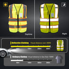 AYKRM Security Vest for Men Women 7 Pockets High Visibility Reflective Safety Vest Front Zipper Meets ANSI/ISEA