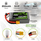 OVONIC Lipo Battery 850mAh 80C 11.1V 3S RC Battery with XT30 Connector for RC Plane DJI Quadcopter RC Airplane RC Helicopter RC Car Truck Boat 2pcs