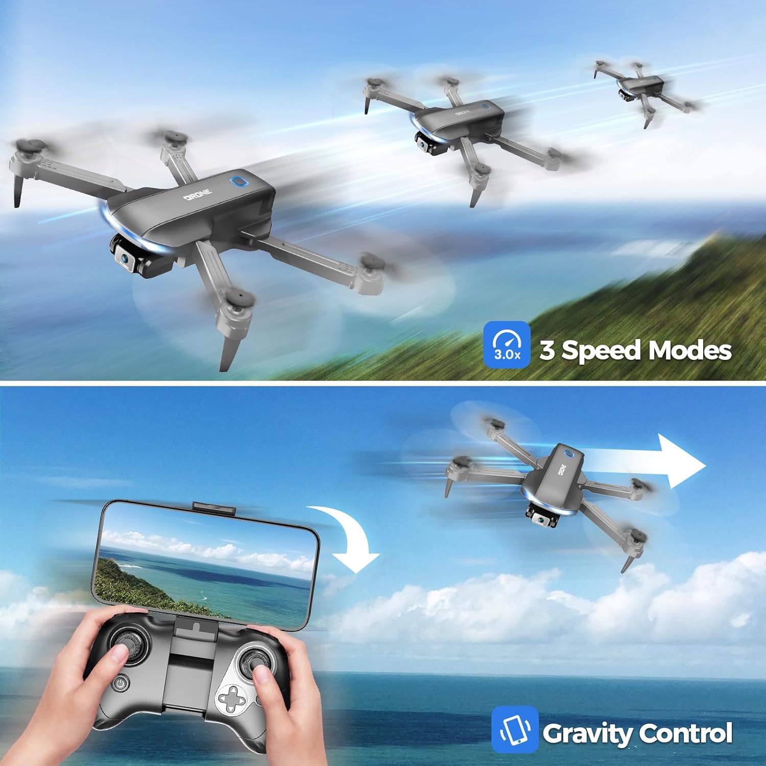 Drone with Camera 1080P HD FPV Foldable Drone for Adults and Beginners, RC Quadcopter with Gravity Control, One Key Take Off/Land, Optical Flow Positioning, 360¡ã Flip, 3 Speed Mode, Waypoint Fly Grey