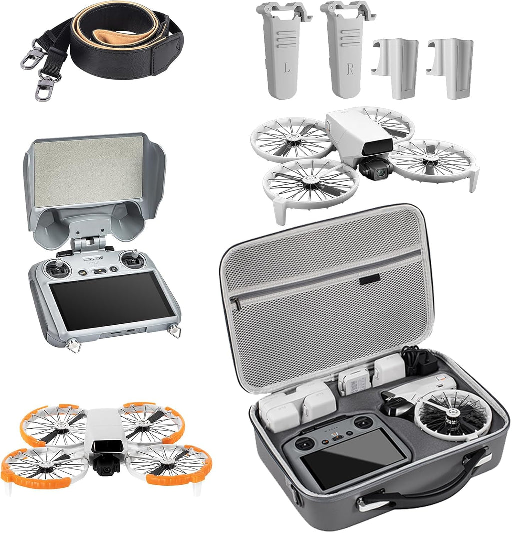 DJI Flip Accessories Bundle 5-in-1 for RC 2 Screen Controller, Portable Carrying Case for 3 Batteries, Propeller Guards, Landing Gear, Sunshade & Strap, Compatible Flip (RC 2/Combo)