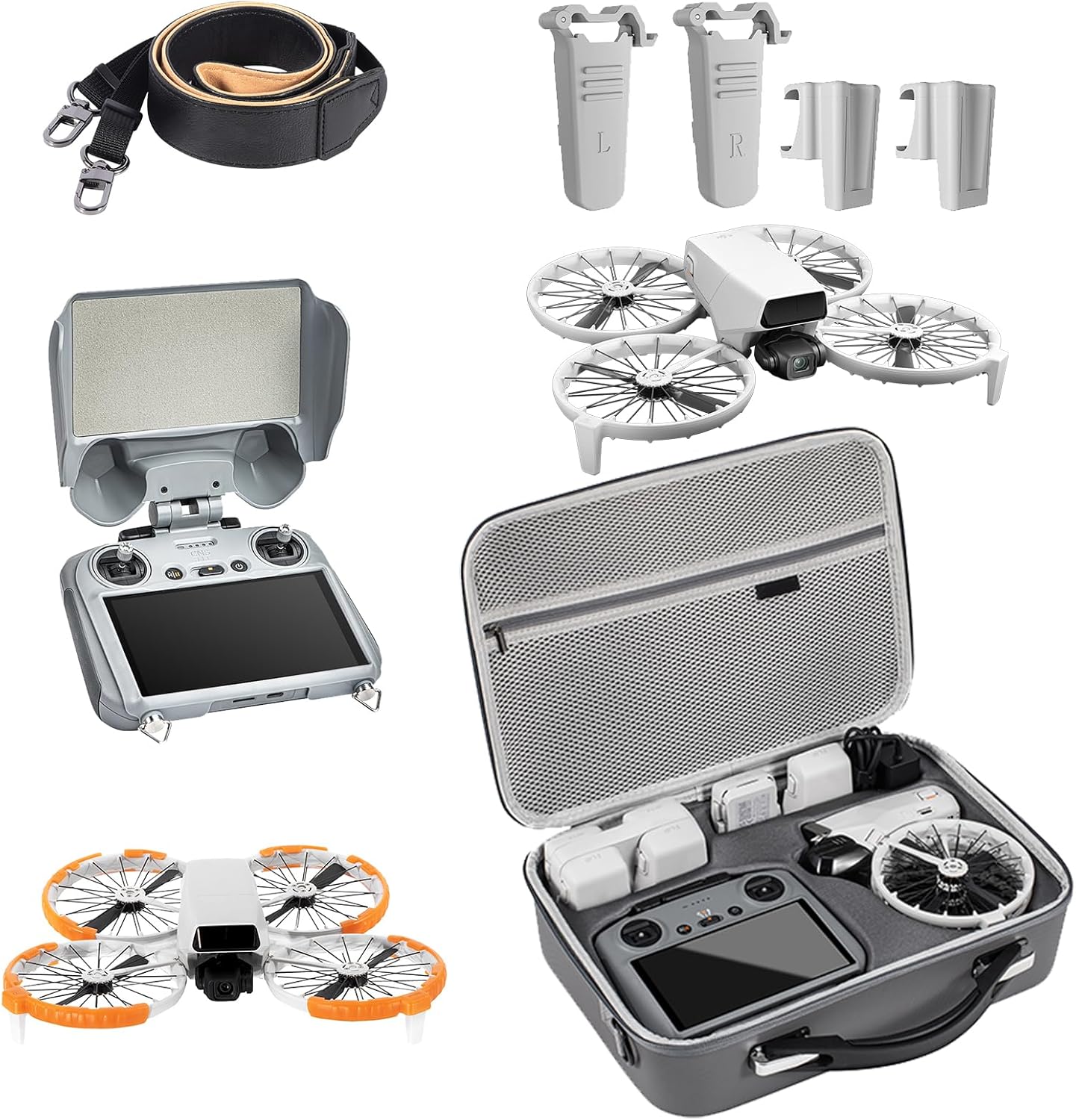 DJI Flip Accessories Bundle 5-in-1 for RC 2 Screen Controller, Portable Carrying Case for 3 Batteries, Propeller Guards, Landing Gear, Sunshade & Strap, Compatible Flip (RC 2/Combo)